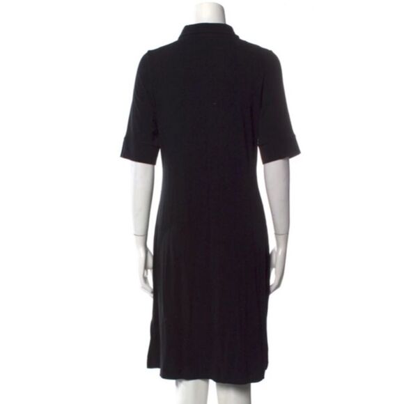 White + Warren Mother of Pearl Button Collared Short Sleeve Midi Dress in Brown - Picture 2 of 13